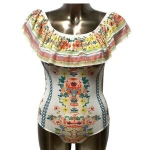 JEALOUS Tomato Floral Mesh Vibes Ruffled Layered Bodysuit Party Festival Large